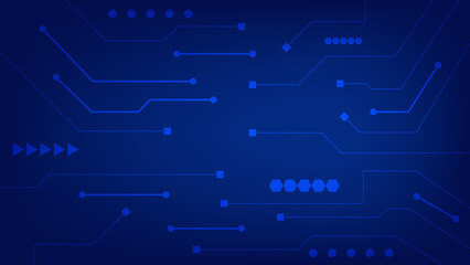 Hi-tech digital circuit board. AI pad and electrical lines connected on blue lighting background
