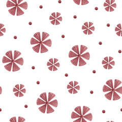 Fancy decorative flowers and leaves seamless pattern watercolor illustration, simple floral abstract repeat ornament for trendy modern decor ideas, any design purposes