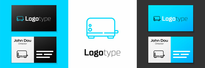 Obraz premium Blue line Toaster icon isolated on white background. Logo design template element. Vector