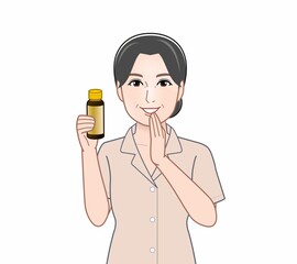 栄養ドリンクを持った女性