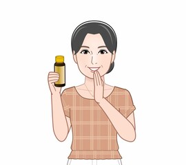 栄養ドリンクを持った女性