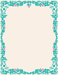 Decorative vector card with border from abstract grape vine leaves with ripe berries