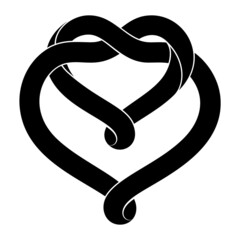 The sign of the union of two hearts made of intertwined mobius stripe. Stylized symbol of eternal love for tattoo design.