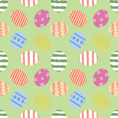 easter pattern. Easter eggs on a green background. Colorful Easter egg pattern. Easter egg pattern. Patterns for decoration. Hand drawn vector. Seamless pattern. Decorate the wrapping paper.