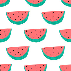 watermelon pattern. Watermelon on a white background. Seamless cute pattern. Cartoon vector. Wrapping paper pattern. Hand drawn vector. Cute fruit.