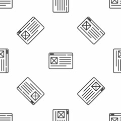 Grey line Browser window icon isolated seamless pattern on white background. Vector