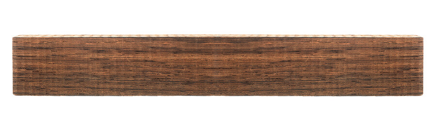 Brown wooden plank isolated on a white background, front view.