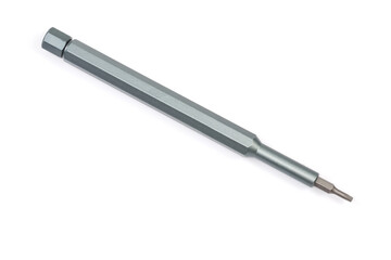 Manual metal mini screwdriver with inserted interchangeable bit close-up