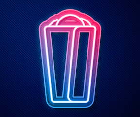 Glowing neon line Burrito icon isolated on blue background. Traditional mexican fast food. Vector