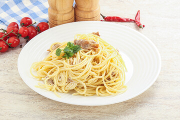 Spaghetti carbonara pasta with bacon