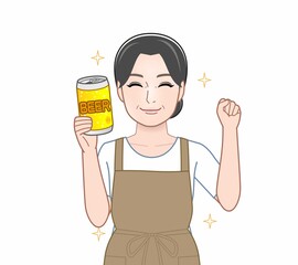缶ビールを持った女性