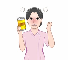 缶ビールを持った女性
