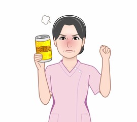 缶ビールを持った女性
