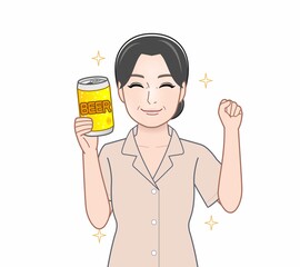缶ビールを持った女性