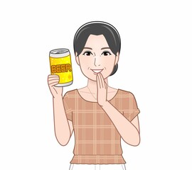 缶ビールを持った女性