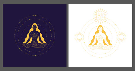 Naklejka premium Mystic woman, exotic woman, female concept illustration. Boho girl. inner knowledge and peace. Vector design in flat style