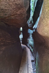 Passage between the slopes of the mountains, rocks.