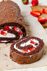 roll cake chocolate with strawberry