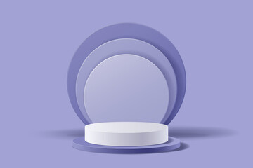 Very Peri or purple color abstract 3D scene for product presentation, Cylindrical podium and overlap circle shape for display product