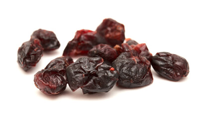 dark red dried cranberries isolated on white background