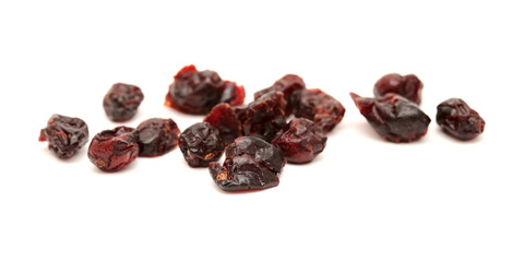 dark red dried cranberries isolated on white background