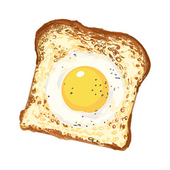 Vector colorful illustration of fried egg in bread isolated on white background
