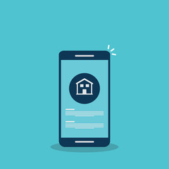 Home, house info notification on mobile phone. Digital app on smartphone device, rent or sell application or smart house notice.