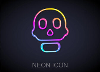 Glowing neon line Skull icon isolated on black background. Happy Halloween party. Vector