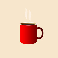Vector illustration of red mug with drink and steam 