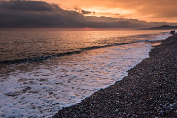 sea sunset with waves