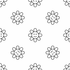 Grey line Flower icon isolated seamless pattern on white background. Vector