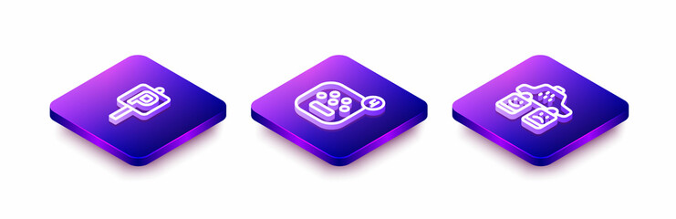 Set Isometric line Parking, Taxi mobile app and service rating icon. Vector