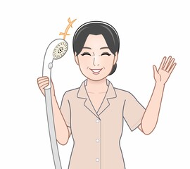シャワーを持った女性