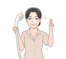 シャワーを持った女性