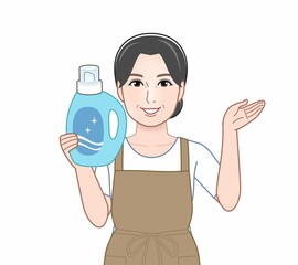 洗濯洗剤を持った女性