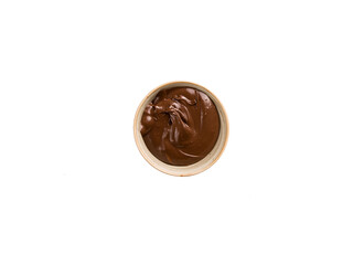  chocolate cream in bowl on the white background.hotel menu .breakfast portion .top view.