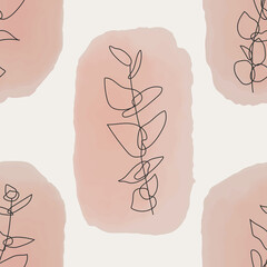 Trendy minimalist seamless botanical pattern with line art composition