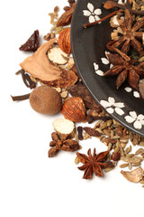 Various seasonings on white background 
