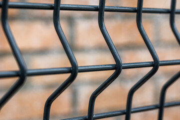 grating wire industrial fence . Panel fence close up
