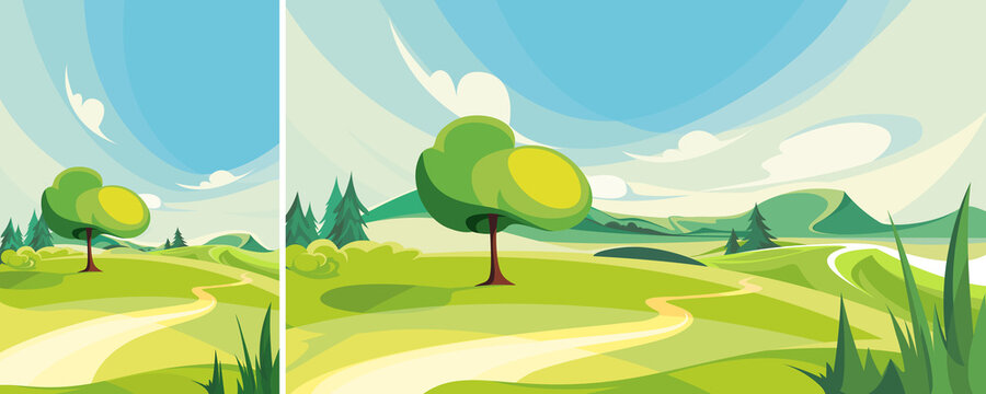 Summer outdoor scene. Nature landscape in different formats.