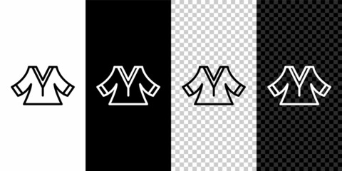 Set line Kimono icon isolated on black and white, transparent background. Chinese, Japanese, Korean, Vietnamese wearing national costumes, kimono. Traditional Asian costumes. Vector