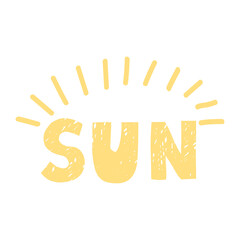 Vector colorful illustration with lettering sun isolated on white background