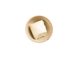 Clotted cream (butter cream) for Turkish breakfast .Kaymak in bowl on the white background.