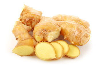 fresh ginger on white background 