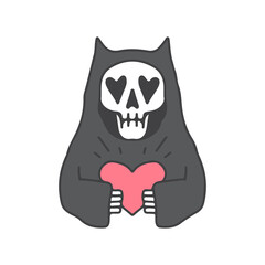Skull cat holding heart, illustration for t-shirt, poster, sticker, or apparel merchandise. With cartoon style.