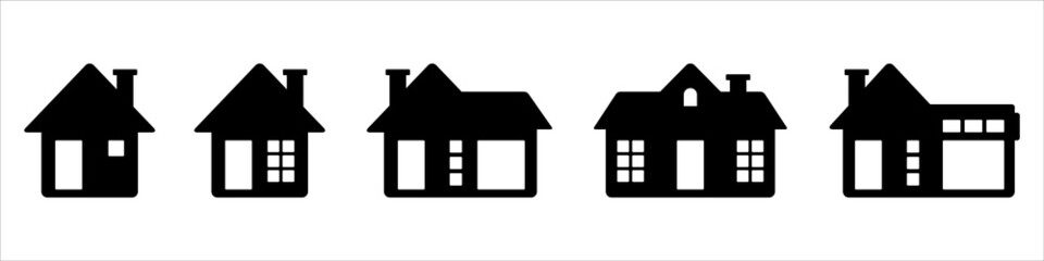 House icons set. Home with a garage icon collection. Symbol of homepage, real estate and residential. Simple flat design vector illustration.