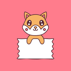 Cute shiba inu with empty banner. Illustration for sticker and t shirt.