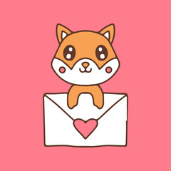 Cute shiba inu dog with love letter. Illustration for sticker and t shirt.
