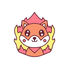 Cute shiba inu dog on fire. Illustration for sticker and t shirt.
