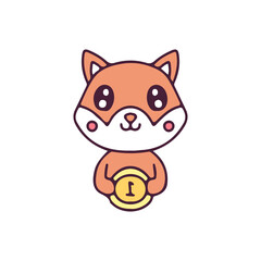 Cute shiba inu holding coin mascot character. Illustration for sticker and t shirt.